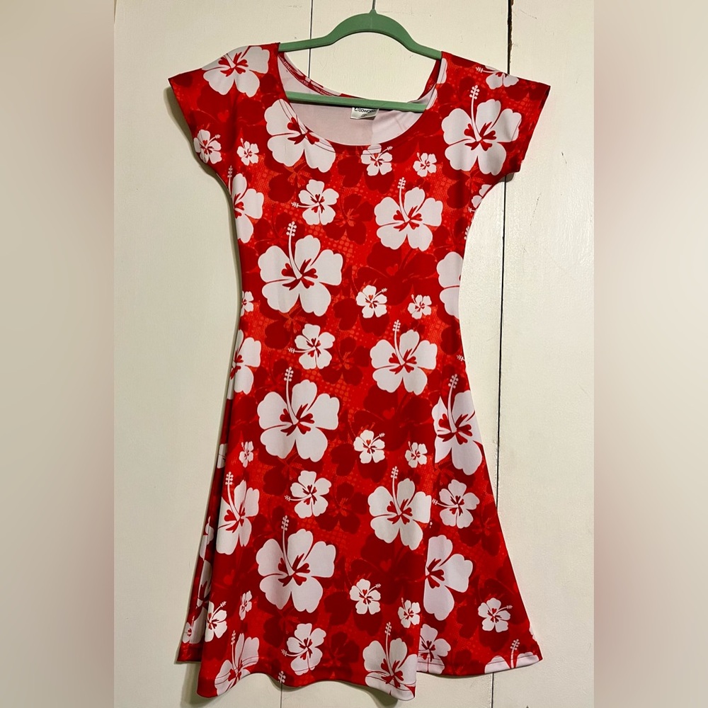 Cow cow women red and white hibiscus dress for Lilo costume size S Small